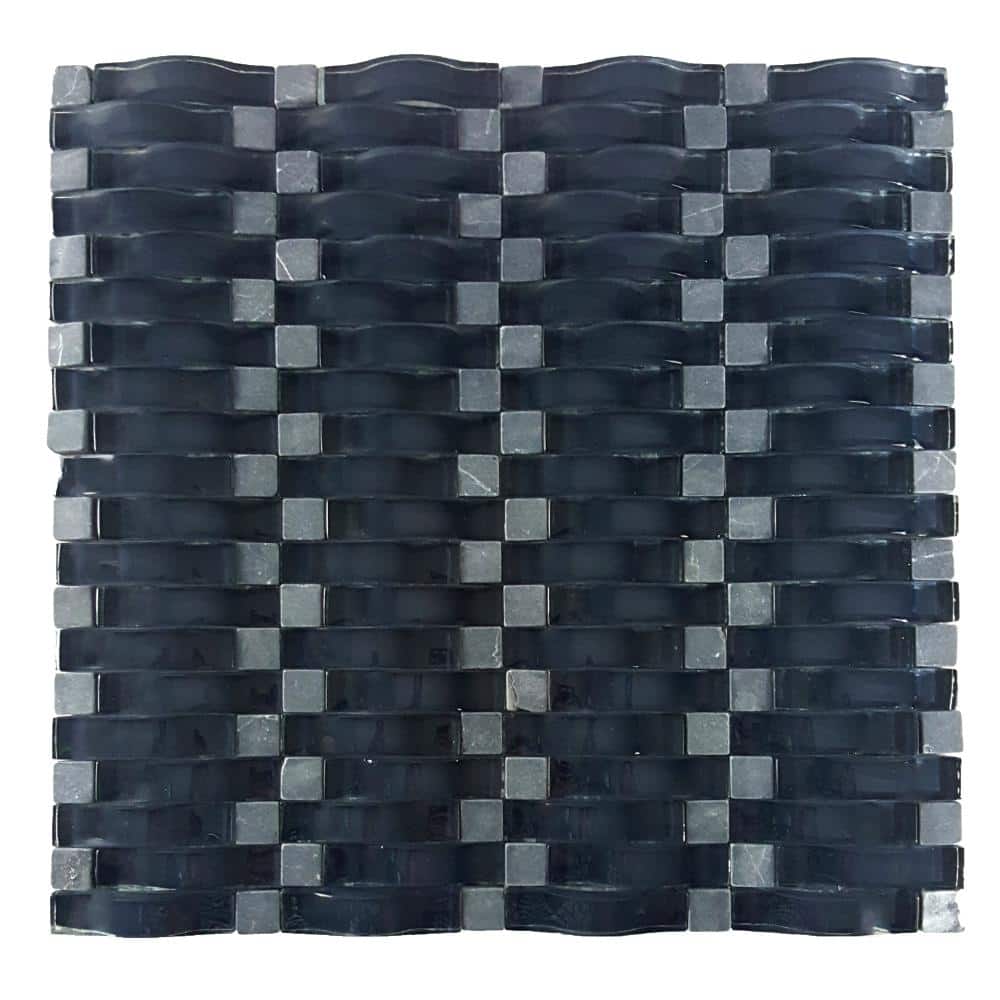 Wave 3D Blue and Gray 12 in. x 12 in. Glass and Stone Wall and Pool Mosaic Tile (8.4 Sq.ft./Case) price history on PriceWatchPro