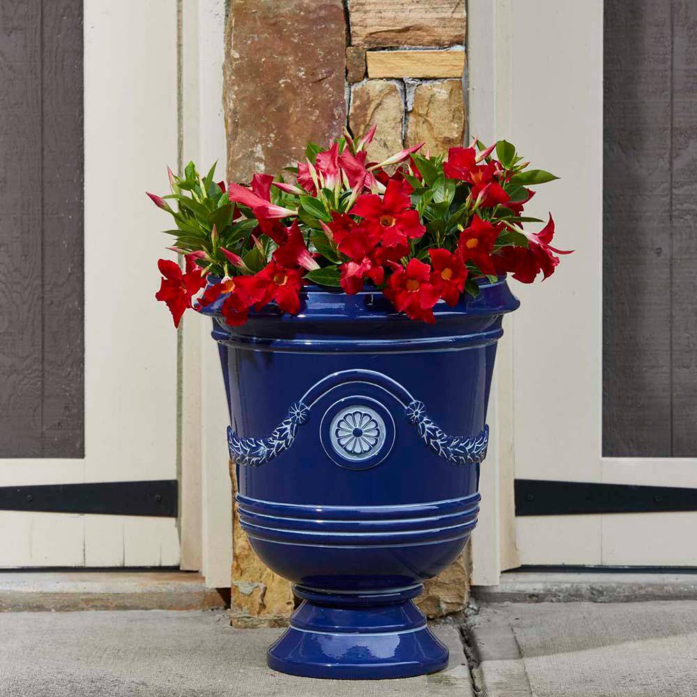 Classical Navy Resin Urn Planter with Molded Floral Details