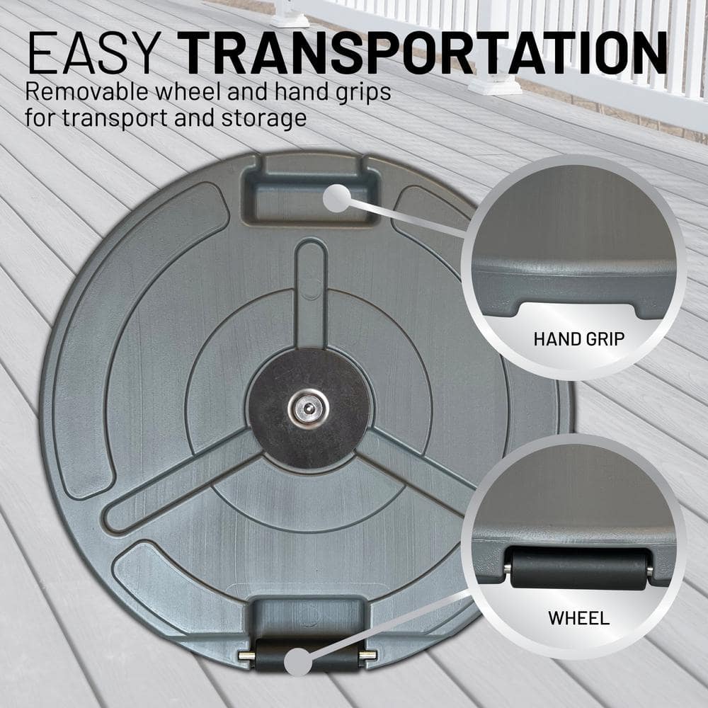 Gray Stainless Steel Fillable Patio Umbrella Base with Wheels