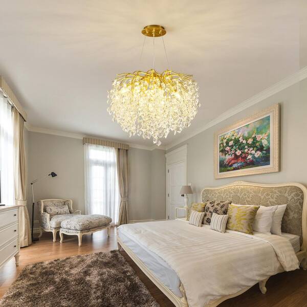 Basdien Modern Crystal Chandelier 23 in. Gold Crystal Chandelier