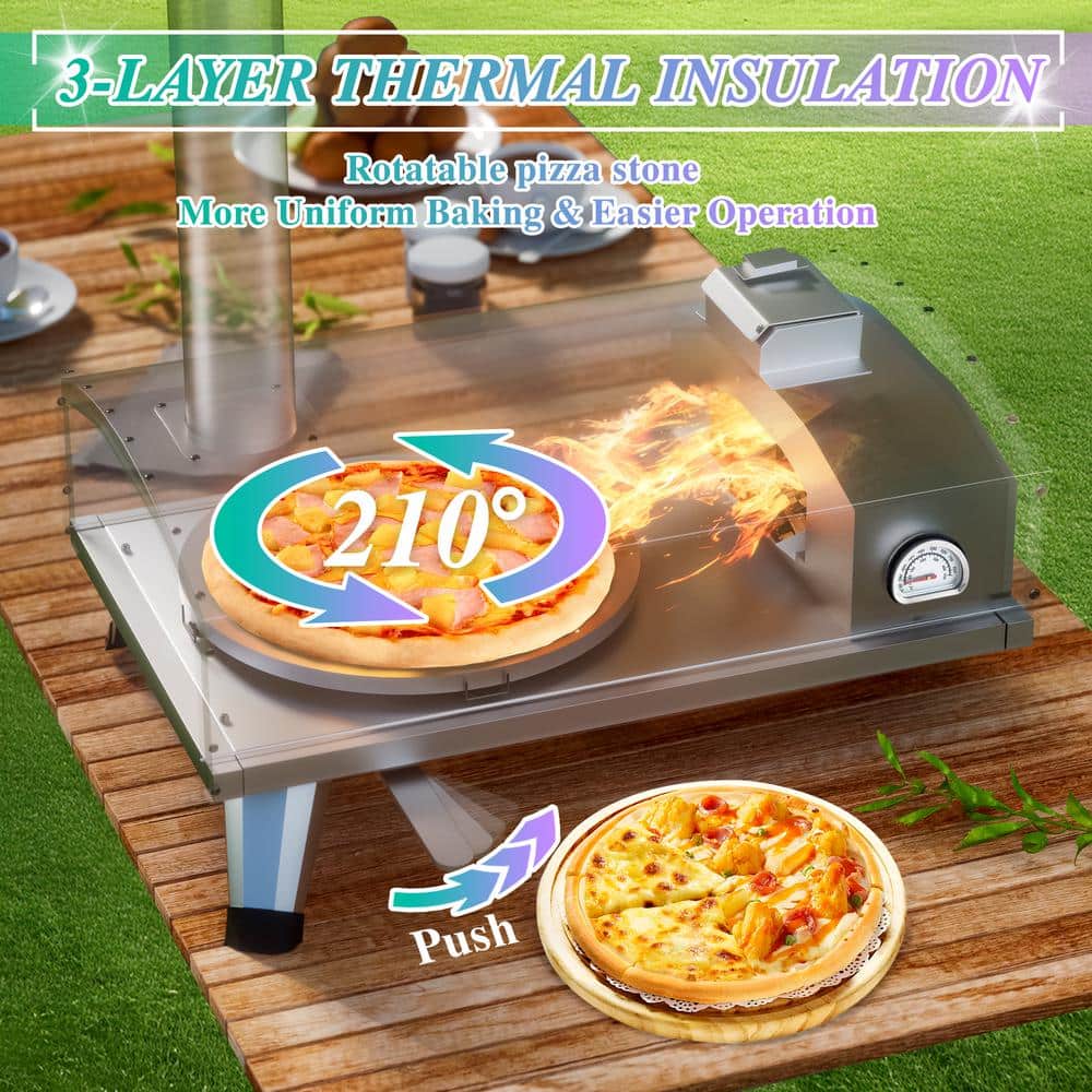 12-Inch Silver Stainless Steel Wood Fired Outdoor Pizza Oven