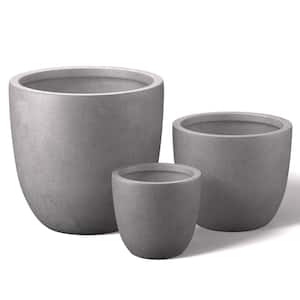 10 in. 14 in. 18 in. Light Stone Gray Concrete Round Planter / Pot with Drainage Holes (Set of 3)