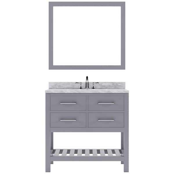 Virtu USA Caroline Estate 36 in. W x 22 in. D x 34 in. H Single Sink Bath Vanity in Gray with Marble Top and Mirror
