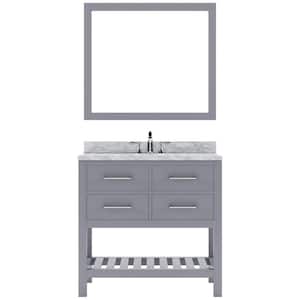 Caroline Estate 36 in. W x 22 in. D x 34 in. H Single Sink Bath Vanity in Gray with Marble Top and Mirror