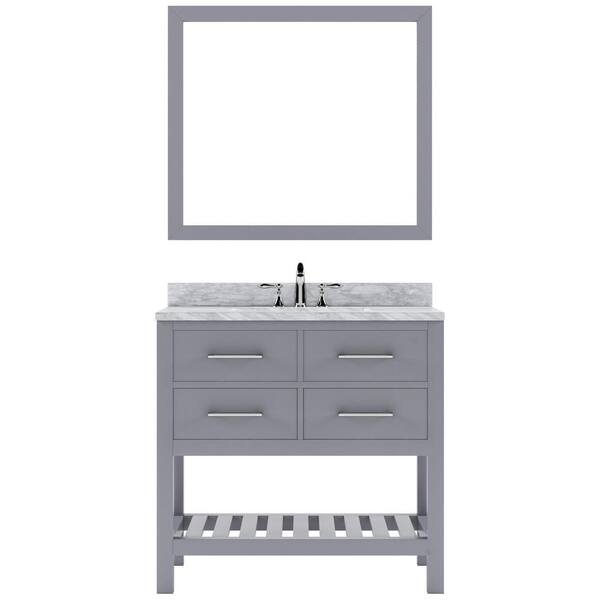 Virtu USA Caroline Estate 36 in. W x 22 in. D x 34 in. H Single Sink Bath Vanity in Gray with Marble Top and Mirror
