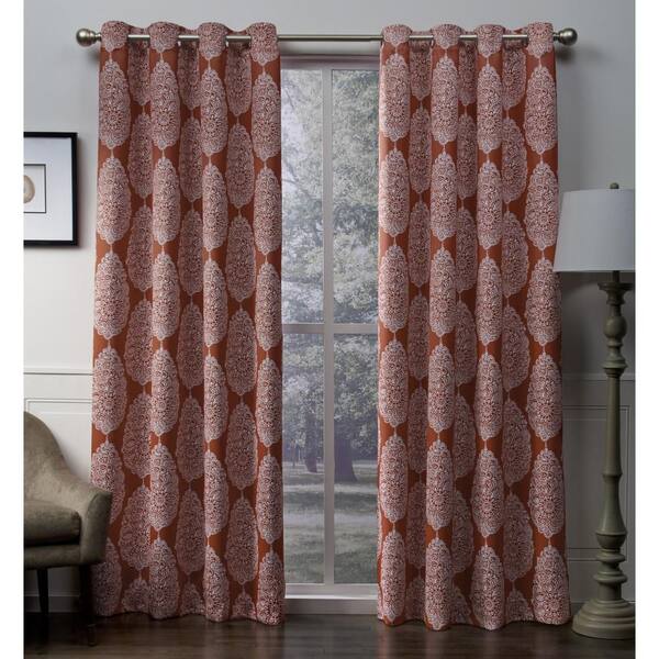 Unbranded Queensland 52 in. W x 96 in. L Woven Blackout Grommet Top Curtain Panel in Mecca Orange (2 Panels)