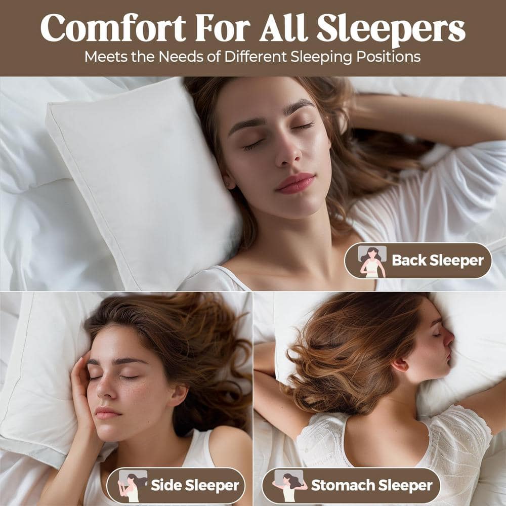 Standard Size White Cotton Goose Down Sleeping Pillows Set of 2