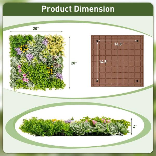 Costway 20 in. Green Square Framed Artificial Leaf Wall Art with