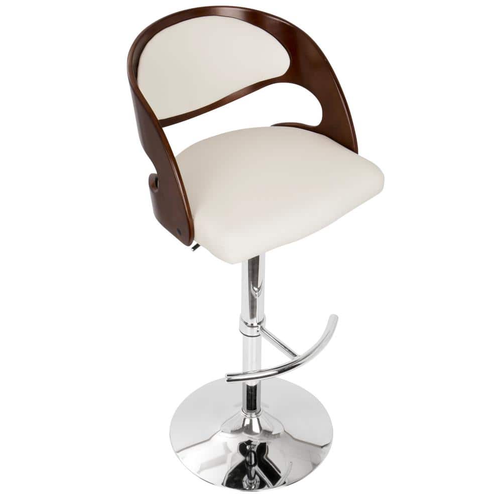 Cherry and White Faux Leather Adjustable Swivel Barstool