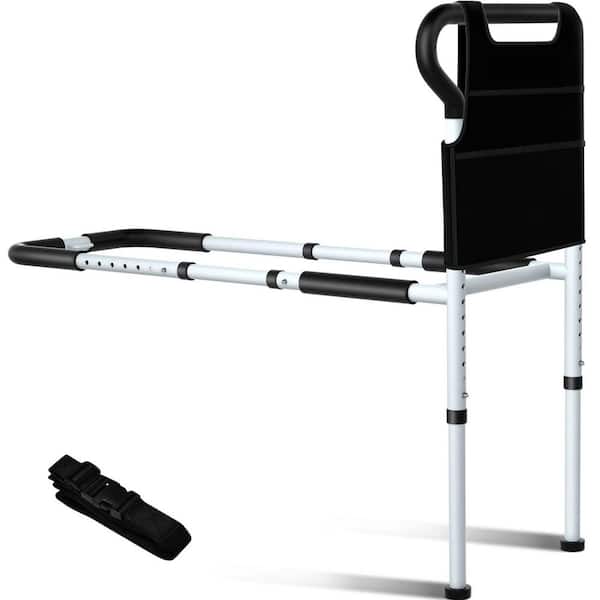 White Stainless Steel Bed Rails for Elderly Adults with Adjustable Bed Cane, Non-Slip Ergonomic Handle and Storage Pocke