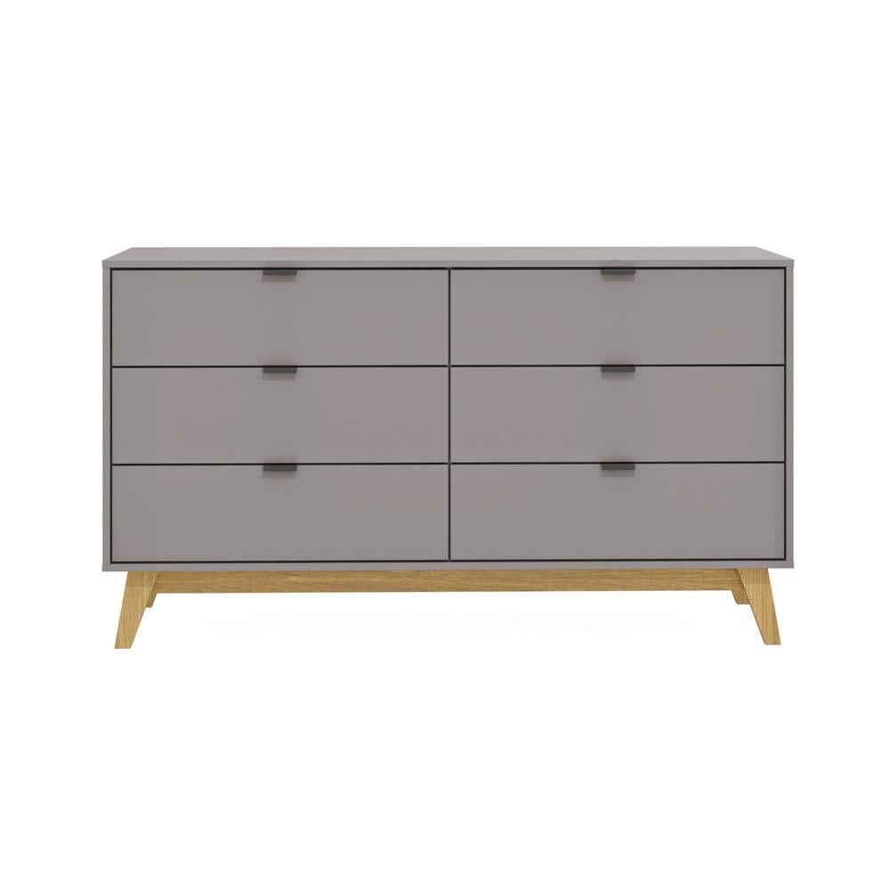 Bristol Modern Grey Medium Brown Legs, 6Drawer Horizontal Dresser
