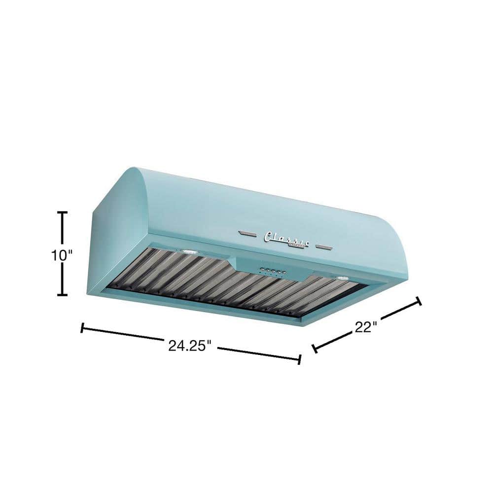 Ocean Mist Turquoise 24" Stainless Steel Under Cabinet Range Hood