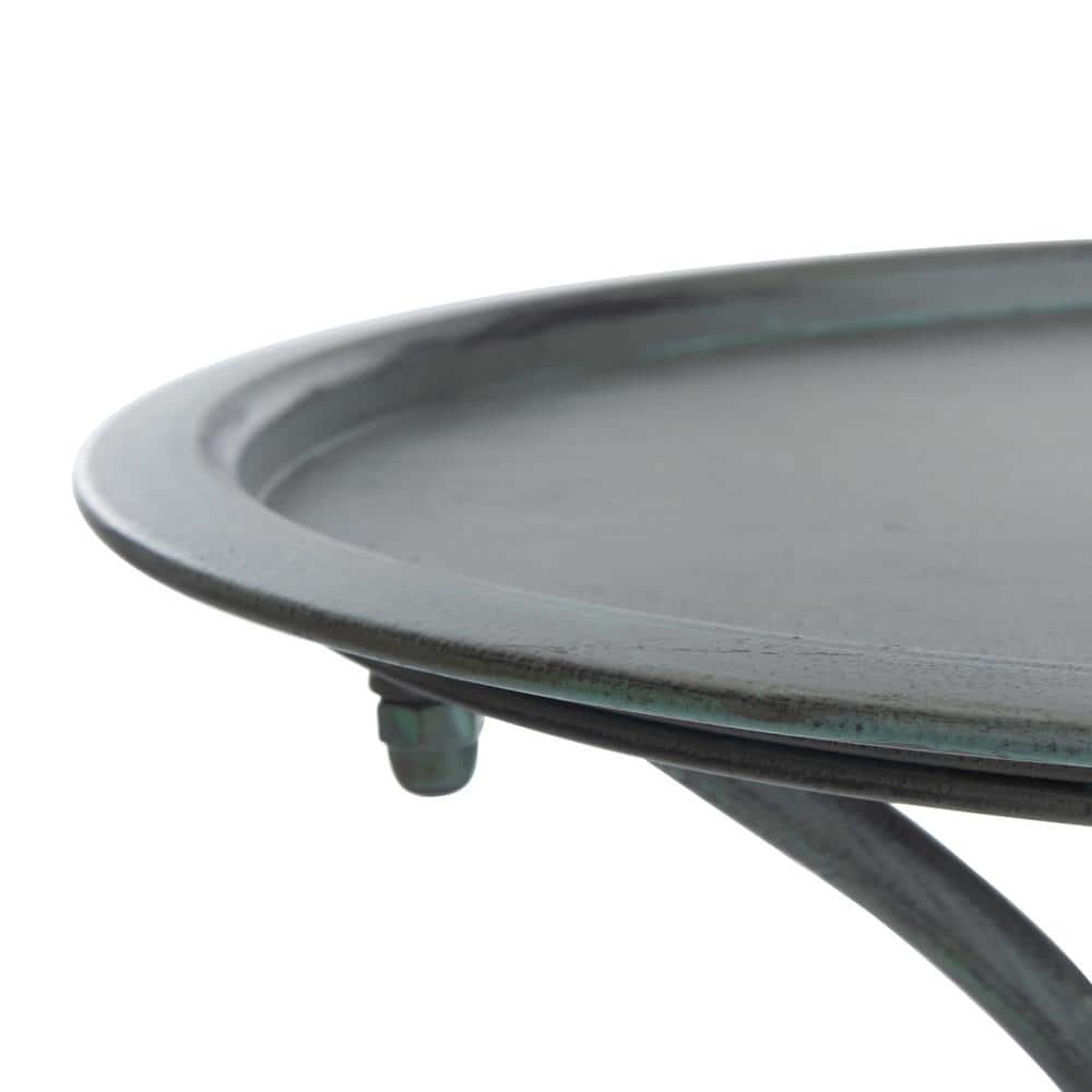 Antique Gray Metal Birdbath with Sculptural Bird Ornament
