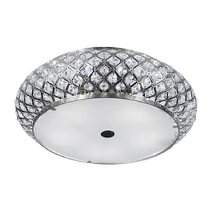 15 in. 5-Light Brushed Stainless Steel Round Flush Mount with Glass Accents