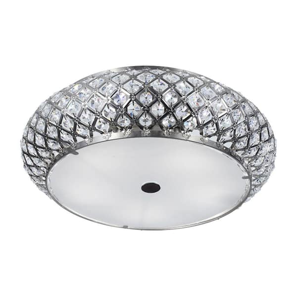 Home Decorators Collection 15 in. 5-Light Brushed Stainless Steel Round Flush Mount with Glass Accents