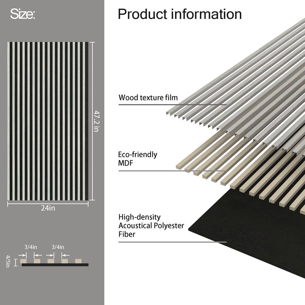 Gray 24" x 48" Wood Slat Acoustic Wall Panels with Recycled Felt Backing