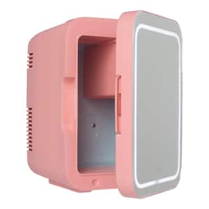 8.75 in. 0.15 cu. ft. Portable Beauty Makeup Skincare LED Mirror Mini Refrigerator in Pink