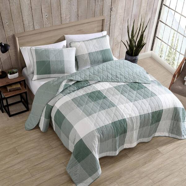 Eddie Bauer Boulder 2-Piece Green Plaid Cotton Twin Quilt
