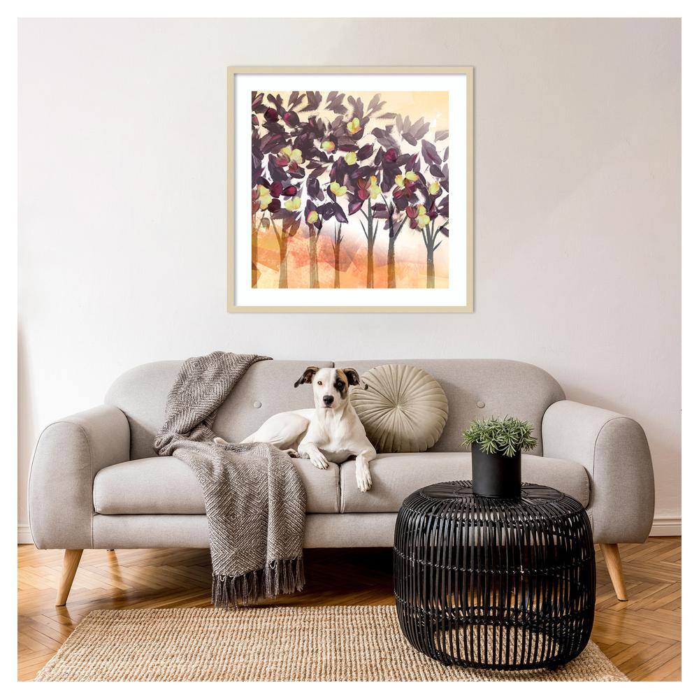 Purple Trees Abstract Graphic Art in Natural Wood Frame