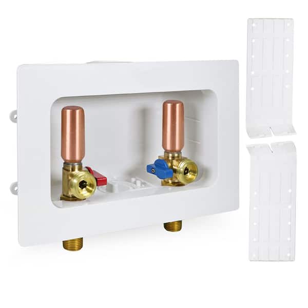 PLUMBFLEX 1/2 in. Sweat/MIP Brass Valve Fittings in White ABS Plastic Washing Machine Center Outlet Box with Hammer Arrester