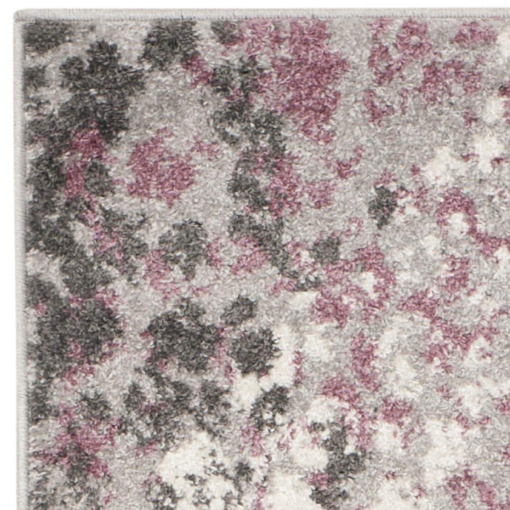 Light Grey and Purple Floral Synthetic Runner Rug