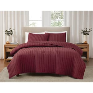 3-Piece Burgundy Solid Cotton Percale King Quilt Set