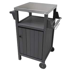 20.71 in.D Outdoor Plastic Grill Cart with Storage in Gray