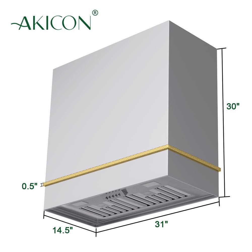 30" Brushed Stainless Steel and Gold Wall Mount Range Hood