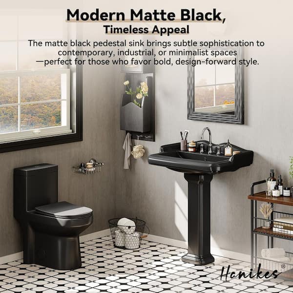 23 in. W x 19 in. D Black Vitreous China Rectangular Pedestal Bathroom Sink With 4 in. Centerset Faucet Holes