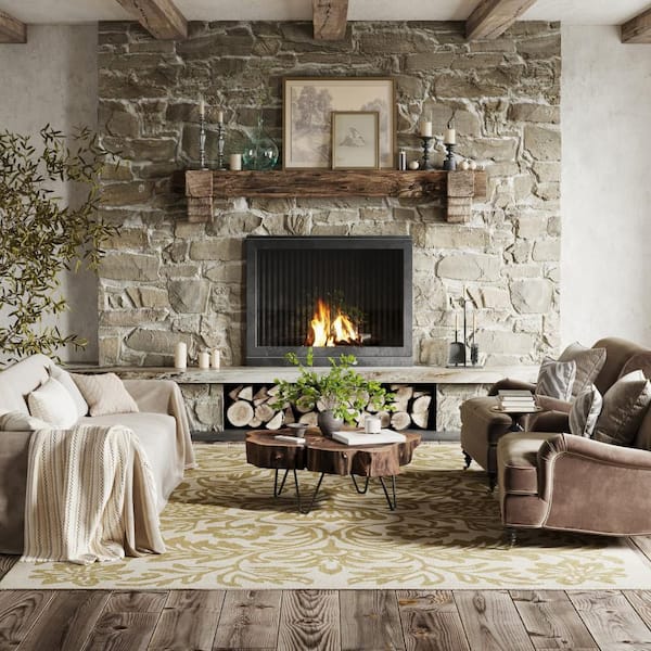 Virelia Transitional Floral and Paisley Area Olive 10 ft. x 14 ft. Indoor Area Rug