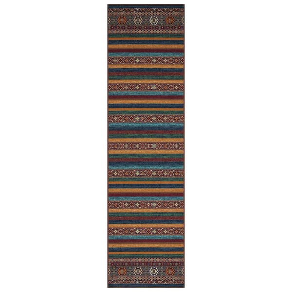 Ottomanson Ottohome Collection Non-Slip Rubberback Striped 3x10 Indoor Runner Rug, 2 ft. 7 in. x 9 ft. 10 in., Multicolor
