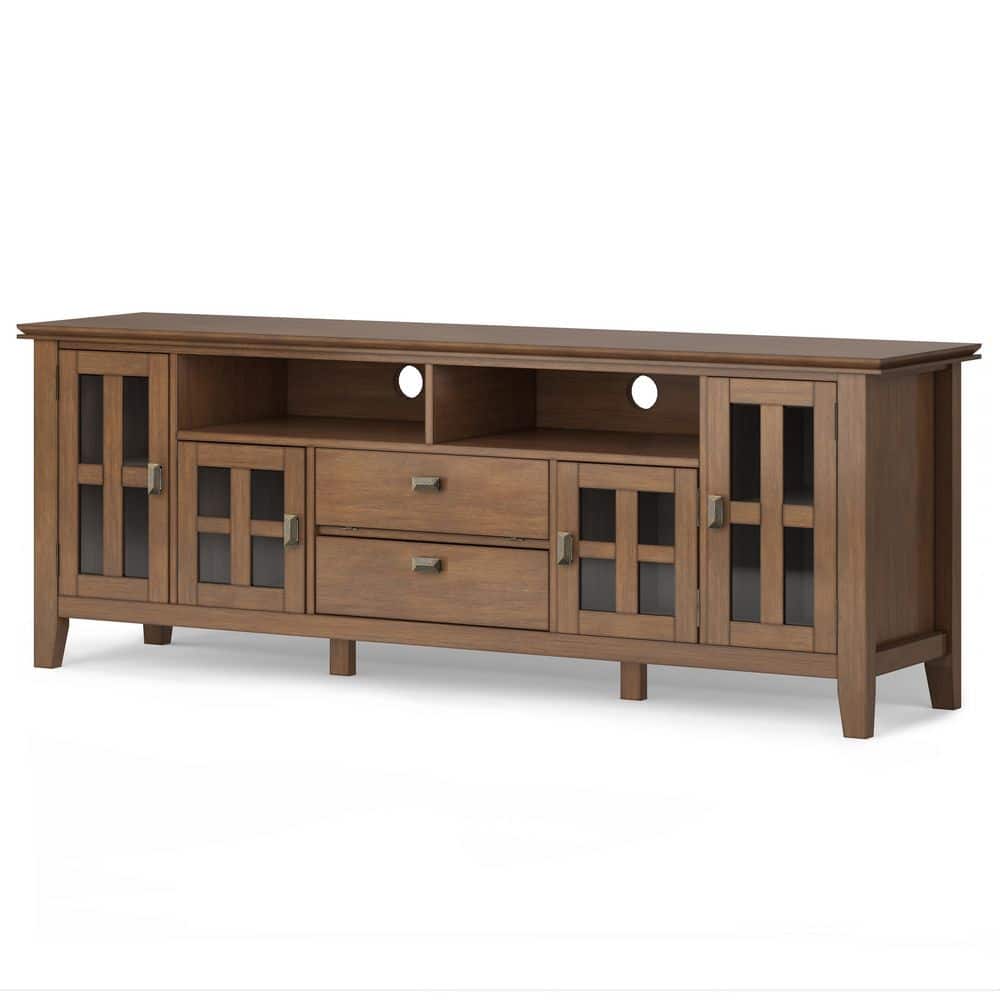 Rustic Natural Aged Brown 72" Solid Wood TV Media Stand with Cabinets