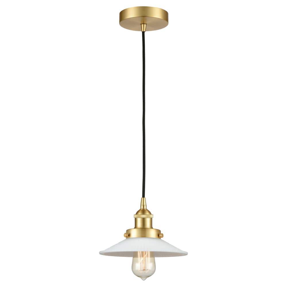 Halophane 60-Watt 1-Light Satin Gold Standard Mini Pendant Light with Painted Glass Shade, No Bulbs Included price history on PriceWatchPro
