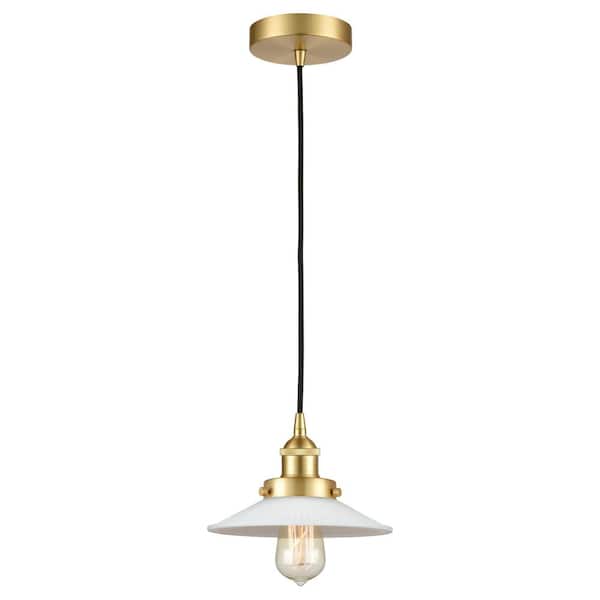 Innovations Halophane 60-Watt 1-Light Satin Gold Standard Mini Pendant Light with Painted Glass Shade, No Bulbs Included