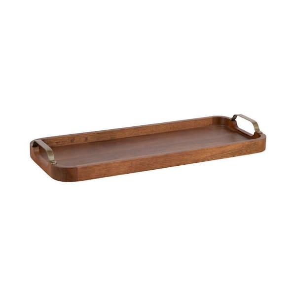 Kate and Laurel Farson Walnut Brown/Gold Rectangle Wood Decorative Tray