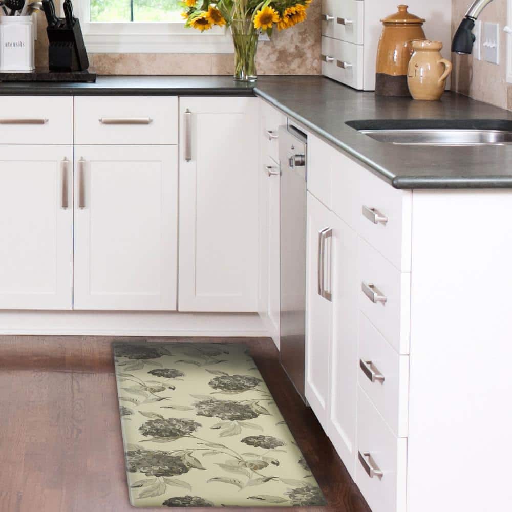 Light Gray Floral PVC Anti-Fatigue Kitchen Mat, 48" x 17.5"