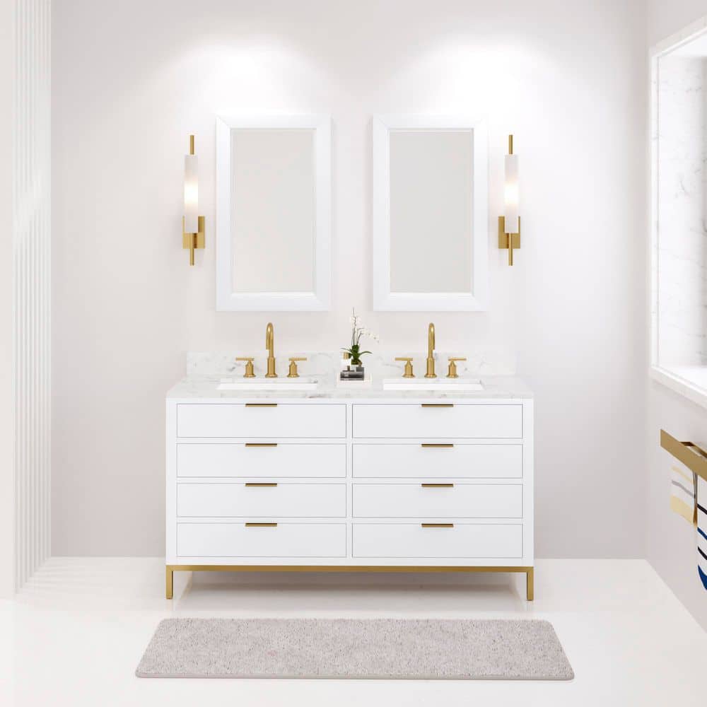 Bristol 60 in. W x 21.5 in. D Vanity in Pure White with Marble Top in White with White Basin and Grooseneck Faucet price history on PriceWatchPro
