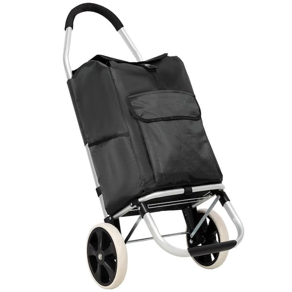 Folding Aluminium Serving Cart, Shopping Trolley with Wheels and Removable 40L Oxford Waterproof Bag, Black