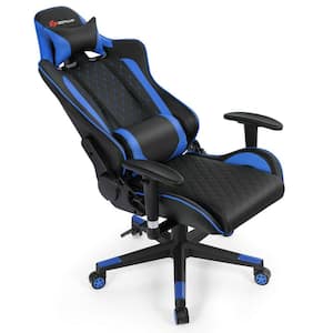 Blue PVC and PU Faux Leather Massage Game Chair with Adjustable Arms and Headrest