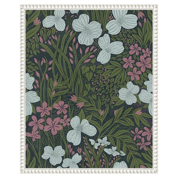 Amanti Art Field of Flowers Green by Katie Oshea 16 in. W x 20 in. H. Canvas Wall Art Print Framed in White