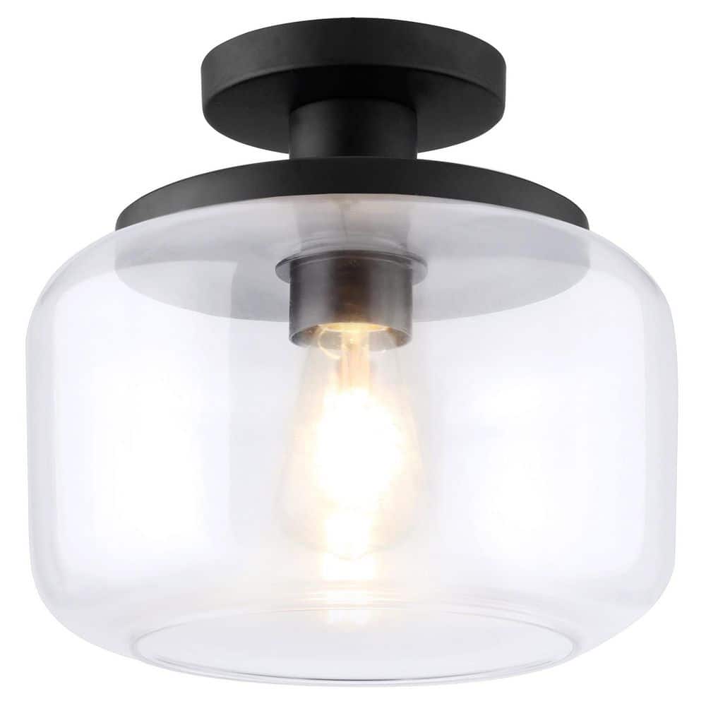 Blackened Bronze and Clear Glass Semi Flush Mount Light