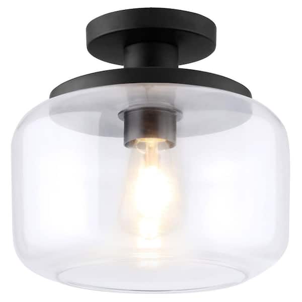 Tatum 11 in. Blackened Bronze and Clear Semi Flush Mount with Glass Shade