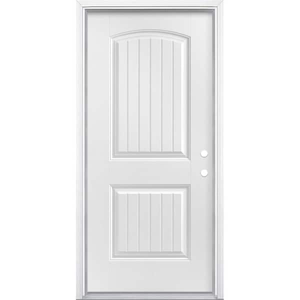 Masonite 36 in. x 80 in. Cheyenne 2-Panel Left Hand Inswing Primed White Smooth Fiberglass Prehung Front Door with Brickmold
