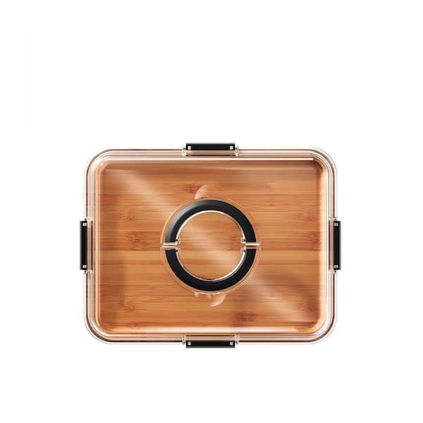 14.4 in. Modern Black Bamboo Serving Board with Clear Lid, Reversible Travel Portable Cheese Cutting Board for Kitchen