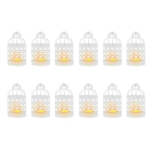 12-Pieces Bird Cage White Metal Hollow Out Candle Holder Wedding Centerpieces Decorative