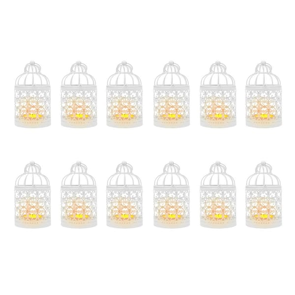 YIYIBYUS 12-Pieces Bird Cage White Metal Hollow Out Candle Holder Wedding Centerpieces Decorative