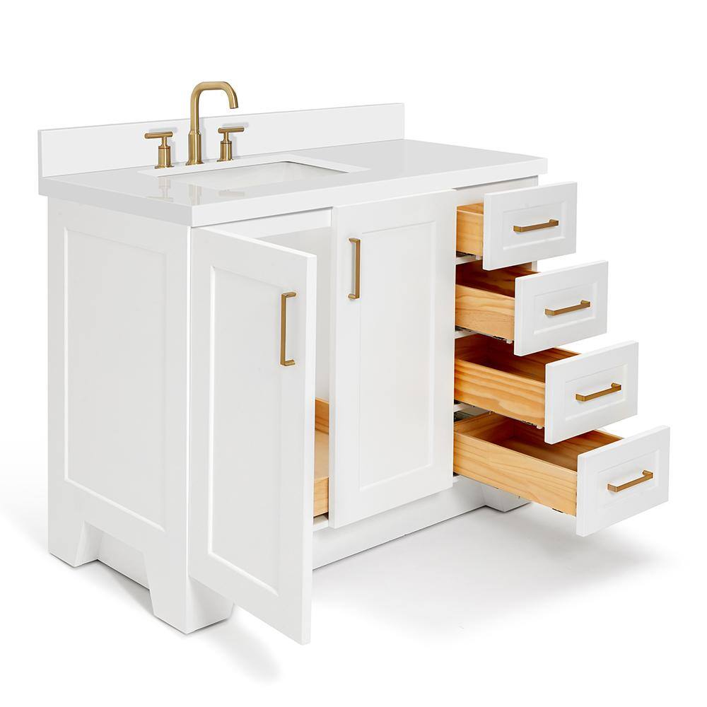 Taylor 43" White Quartz Single Sink Bathroom Vanity with Brass Hardware