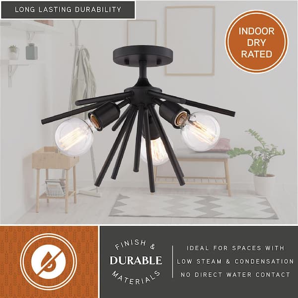 VAXCEL Estelle 3-Light 17 in. Wide Matte Black Mid-Century Modern