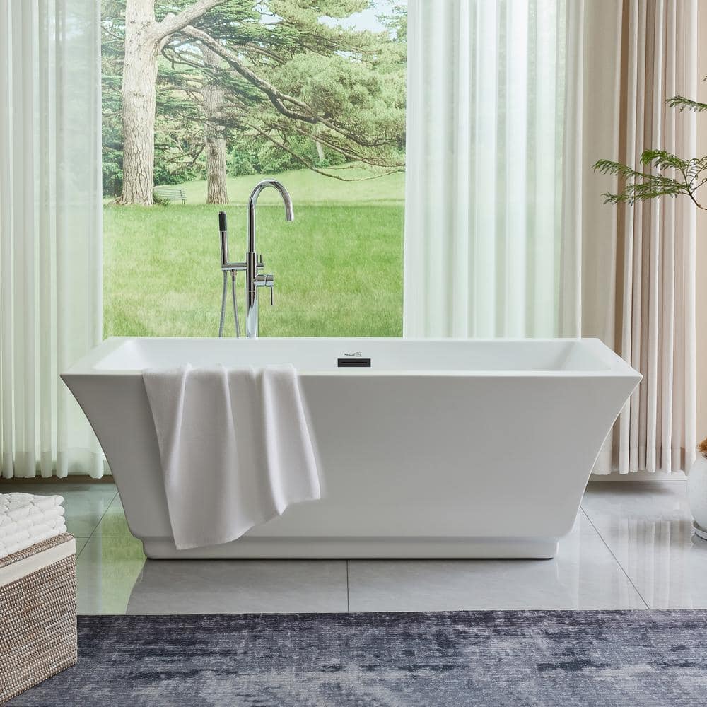 Orion 59'' White and Matte Black Acrylic Freestanding Bathtub