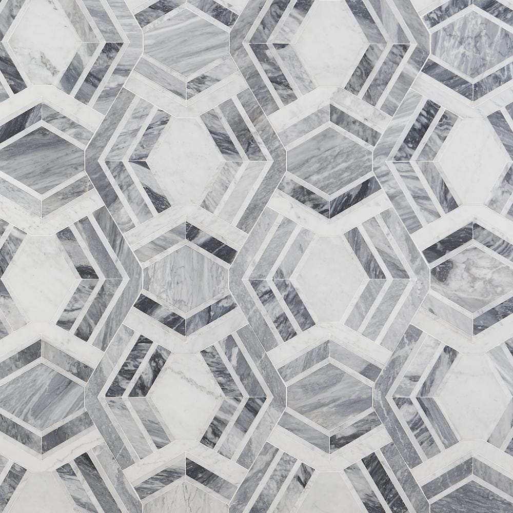 Gray and White Polished Marble Mosaic Wall Tile Sheet
